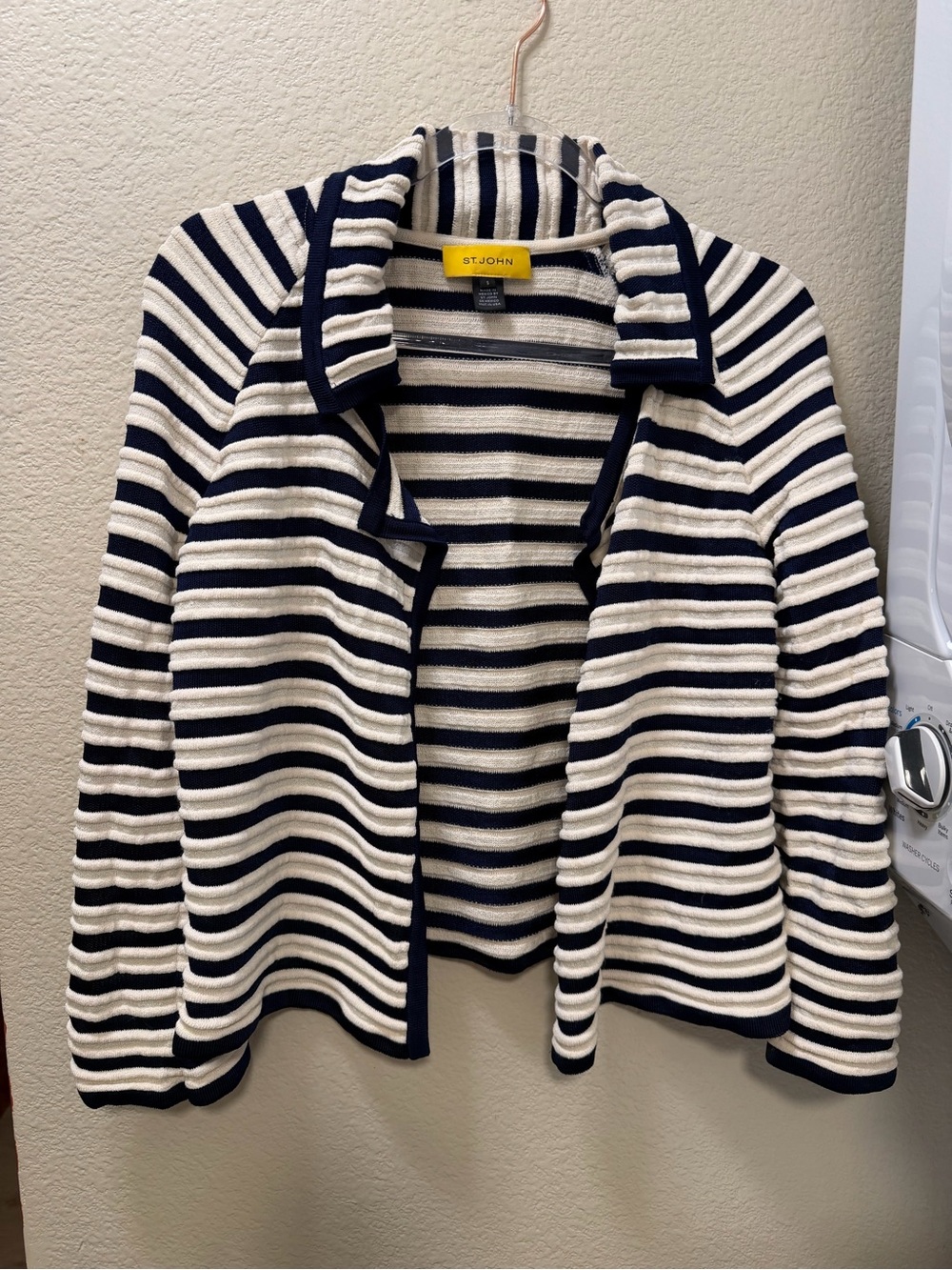 St. John Navy & White Striped Knit Blazer